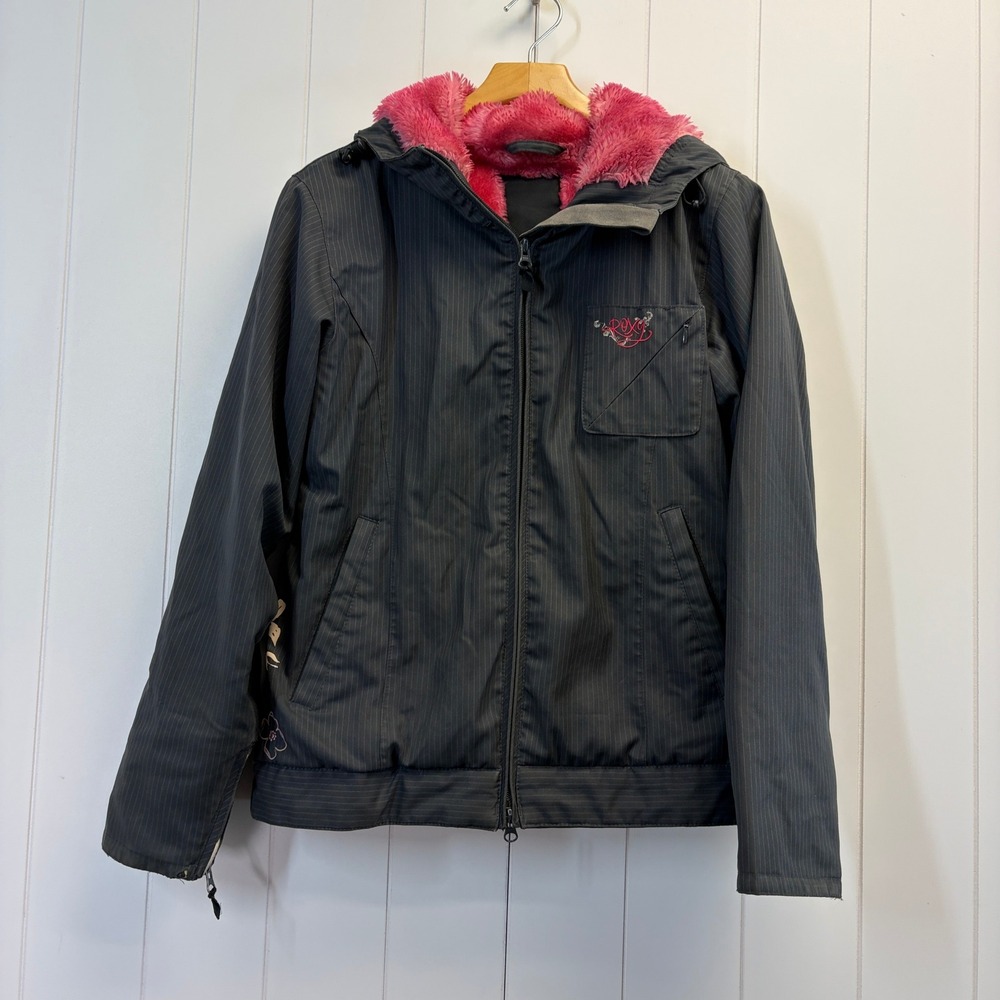 Roxy Y2K Gorpcore Pin Striped Ski Jacket Women Size S Streetwear Winter Cozy